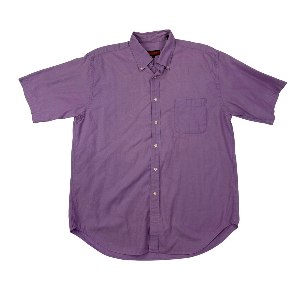 Austin Reed London Mens XL Purple Cotton Short Sleeve Button Down‎ Shirt Pocket